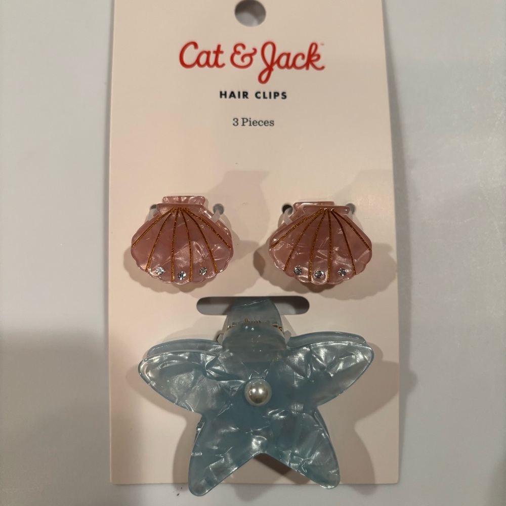 Cat & Jack starfish and clam shells / small and medium hair clip set / NEW tags
